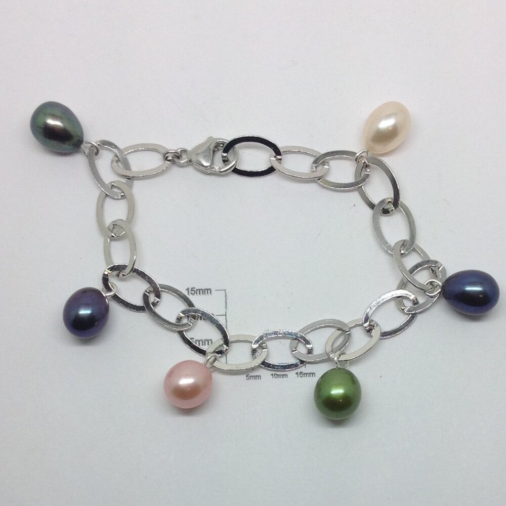 Sterling Silver Multi Color Teardrop Freshwater P… - image 2